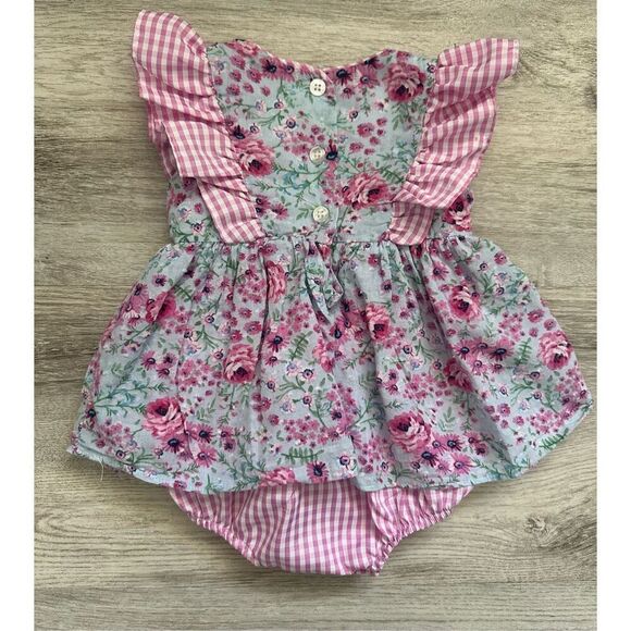 Pastourelle by Pippa & Julie 6-9 Months Baby Girl Floral and Gingham Flutter Sle - Picture 4 of 5